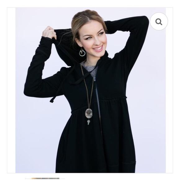 Evy’s Tree L Black Sophie Luxury Hoodie Swiss dots hood soft stretch sweater top - Picture 1 of 8